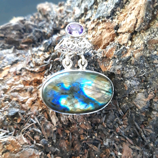 Labradorite And Amethyst Silver Pendant